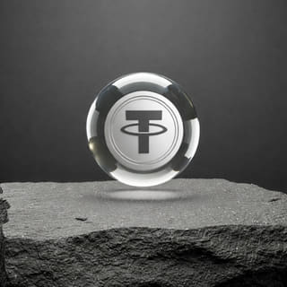 Tether USDTステーブルコイン、様々な暗号資産とともにディスプレイに表示